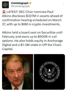 SEC Chair nominee Paul Atkins discloses $327M in assets ahead of confirmation hearing