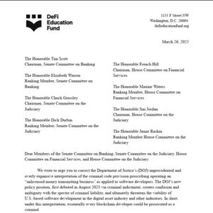 Crypto firms have urged Congress to press the Department of Justice