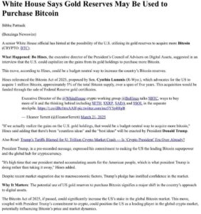 White House says Gold Reserves